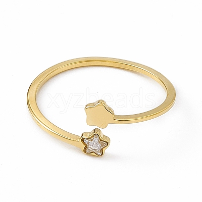 Ion Plating(IP) 304 Stainless Steel Cuff Ring for Women RJEW-C060-36G-1