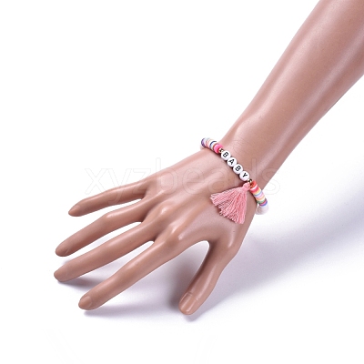 Handmade Polymer Clay Heishi Beads Stretch Bracelets BJEW-JB05086-1