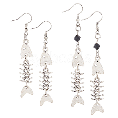 2 Pairs 2 Style Alloy Fishbone Long Dangle Eararings for Women EJEW-AN0002-53-1