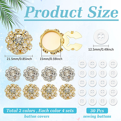 8Pcs 2 Colors Brass Rhinestone Cufflinks KK-ME0003-83-1