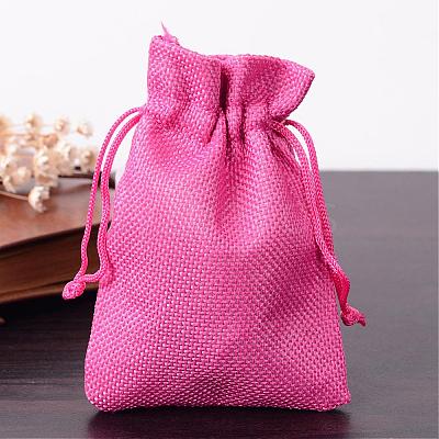 Polyester Imitation Burlap Packing Pouches Drawstring Bags ABAG-R005-9x12-08-1