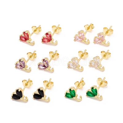 Rack Plating Brass Cubic Zirconia Stud Earrings Findings MAK-I684-10G-RS-1