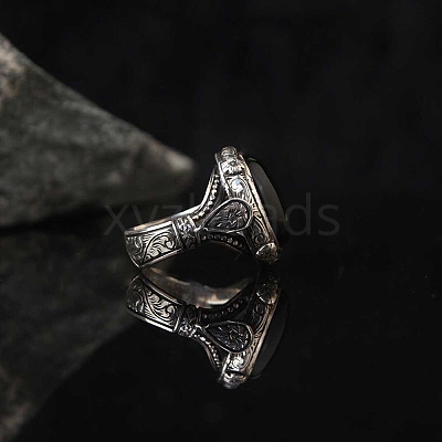Oval Natural Dyed & Heated Black Agate Finger Rings PW-WG03CB0-01-1