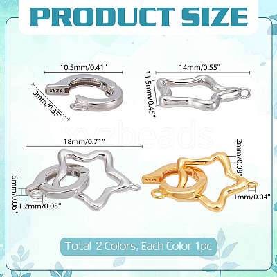 2Pcs 2 Colors 925 Sterling Silver Fold Over Clasps STER-PH0001-99-1