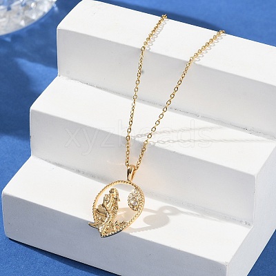 Brass Clear Cubic Zirconia Pendant Necklaces for Women NJEW-B121-01G-02-1