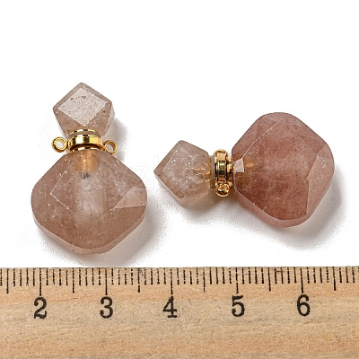 Rhombus Natural Strawberry Quartz Perfume Bottle Pendants G-H241-01G-G-1