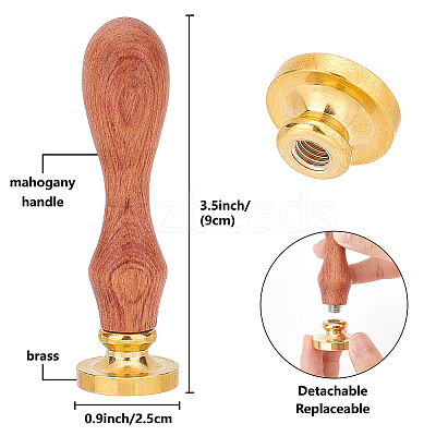 Brass Wax Seal Stamp with Wood Handle AJEW-WH0412-0008-1