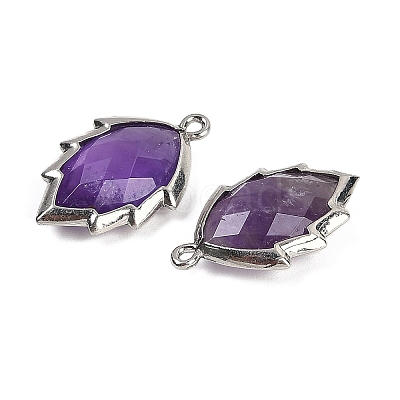 Natural Amethyst Faceted Leaf Pendants G-I375-04P-11-1