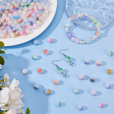 160Pcs 10 Colors Duotone Spray Painted Crackle Acrylic Beads OACR-DC0001-43-1