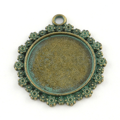 Flower with Flat Round Zinc Alloy Pendant Cabochon Settings PALLOY-R065-098-FF-1