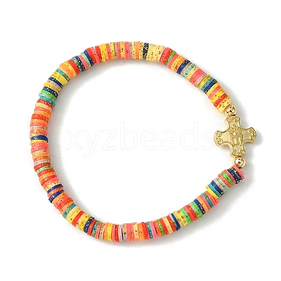 Polymer Clay Disc Heishi Surfer Stretch Bracelets BJEW-JB09835-1