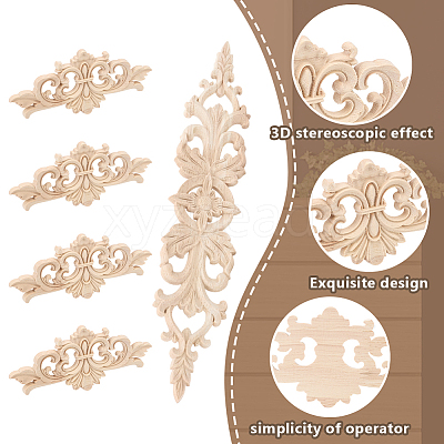 12Pcs 2 Styles Natural Solid Wood Carved Onlay Applique Craft AJEW-AR0005-05-1