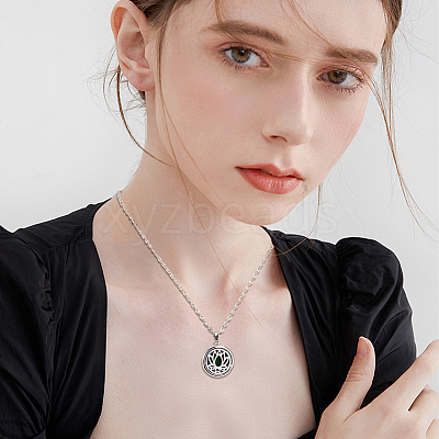 2 Sets Alloy Hollow Essential Oil Diffuser Perfume Locket Pendant 304 Stainless Steel Chain Necklaces NJEW-HS0001-22C-1