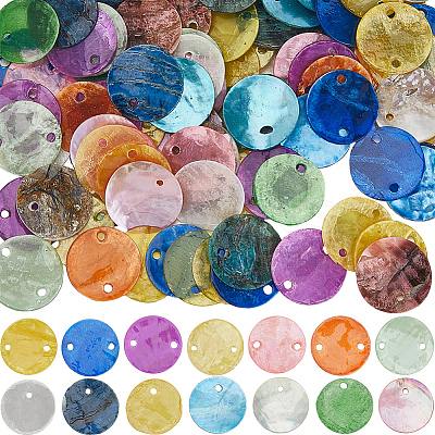 140Pcs 14 Styles Spray Painted Natural Capiz Shell Connector Charms BSHE-SC0001-34-1
