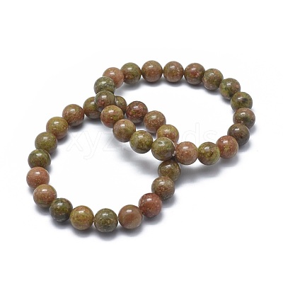 Natural Unakite Bead Stretch Bracelets BJEW-K212-A-042-1