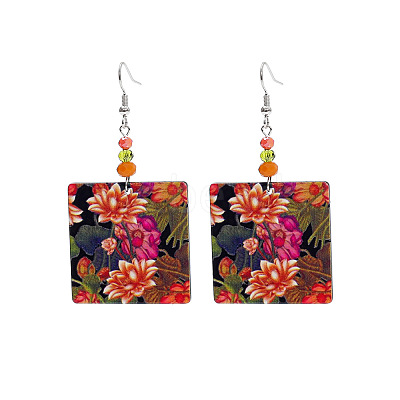 Acrylic & Glass Dangle Earrings FS-WG5F1EE-01-1