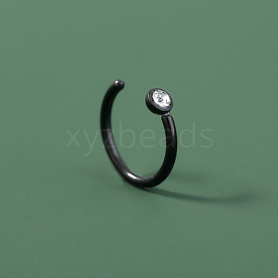 304 Stainless Steel Crystal Rhinestone Flat Round Cuff Hoop Nose Rings WG9BB1A-02-1