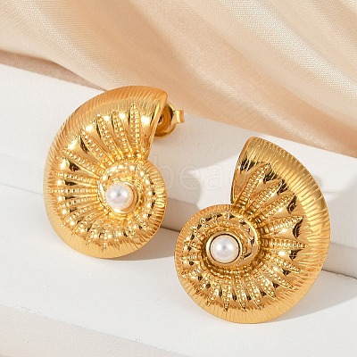 304 Stainless Steel Shell Pearl Stud Earrings X-EJEW-G423-22G-1