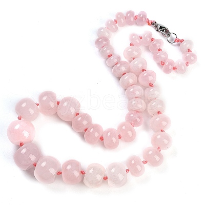 Natural Rose Quartz Rondelle Graduated Beaded Necklaces for Women Men NJEW-K388-02M-1