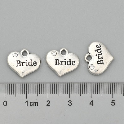 Wedding Theme Antique Silver Tone Tibetan Style Heart with Bride Rhinestone Charms LS-TIBEP-N005-12E-1