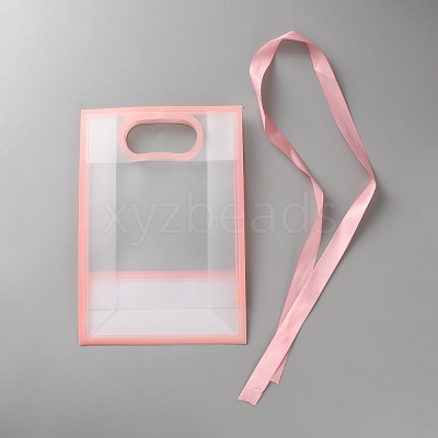 Rectangle Plastic Packaging Gift Bags with Hole Handle and Silk Ribbon ABAG-WH0044-61A-1