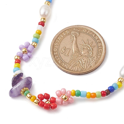 Flower Glass Seed & Pearl Beaded Necklaces NJEW-JN04677-02-1