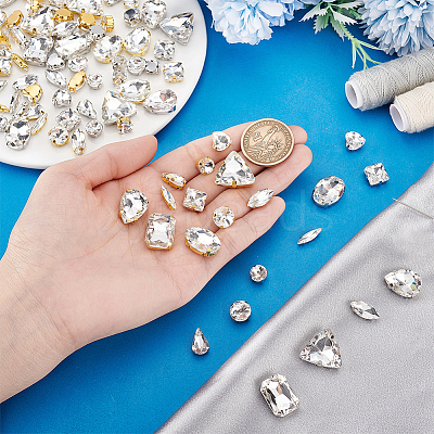 2 Bags 2 Colors Glass Sew on Rhinestones GACR-PH0008-04-1
