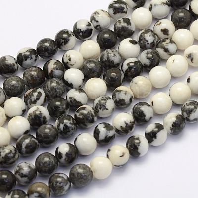 Natural Black Zebra Jasper Beads Strands G-G697-F02-6mm-1