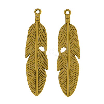 Tibetan Style Alloy Feather Big Pendants TIBEP-A12720-AG-NR-1