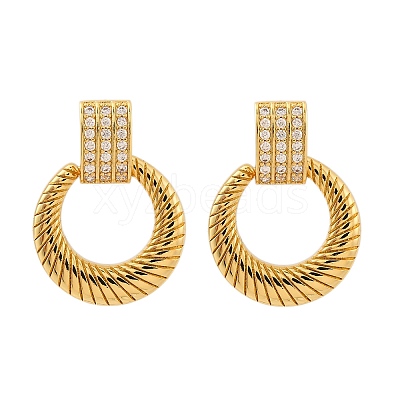 Ring Brass Micro Pave Clear Cubic Zirconia Dangle Stud Earrings EJEW-R025-08G-1