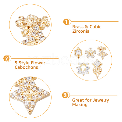 20Pcs 5 Style Brass Micro Pave Clear Cubic Zirconia Cabochons KK-DC0003-25-1