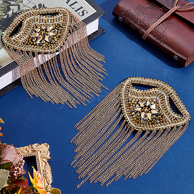 2Pcs Brass & Glass Tassel Epaulettes AJEW-GA0009-97-1