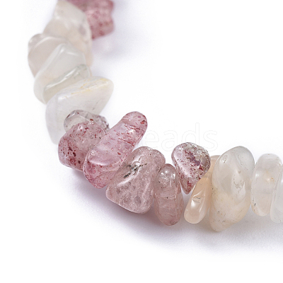 Natural White Moonstone & Strawberry Quartz Chip Stretch Bracelets X-BJEW-JB04490-05-1