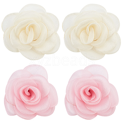 4pcs 2 colors Detachable Artificial Rose Organza Shoe Decoration AJEW-CP0001-82-1