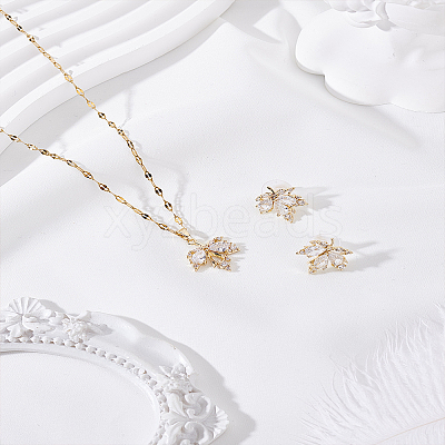 Maple Leaf Brass Clear Cubic Zirconia
Necklace & Stud Earring Sets SJEW-LP0001-49-1
