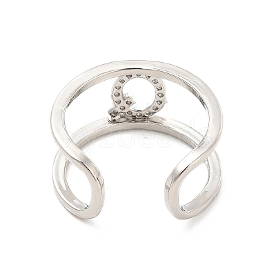 Clear Cubic Zirconia Initial Letter Open Cuff Ring RJEW-A012-01P-Q-1