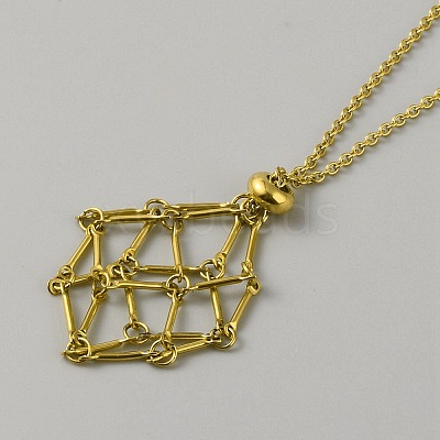 304 Stainless Steel Braided Adjusting Chain Macrame Pouch Empty Stone Holder for Pendant Necklaces Making NJEW-WH0025-01B-G-1