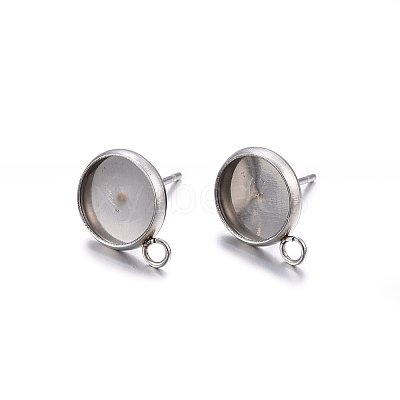 Non-Tarnish 304 Stainless Steel Stud Earring Settings STAS-H467-08P-14mm-1
