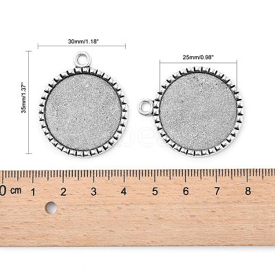 Tibetan Style Antique Silver Alloy Flat Round Pendant Cabochon Settings X-TIBEP-M022-38AS-1