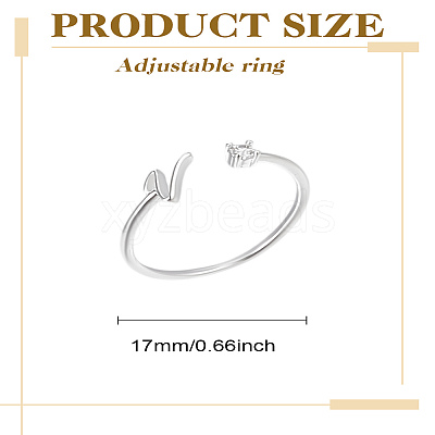 1Pc Letter Brass Rhinestone Open Cuff Rings for Women AJEW-LP0004-47V-S-1