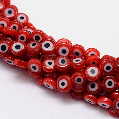 Handmade Evil Eye Lampwork Flat Round Bead Strands LAMP-L058-10mm-06-1