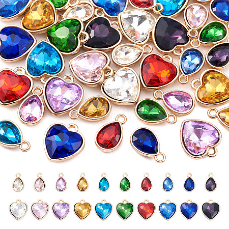  40Pcs 20 Styles Faceted Glass Rhinestone Pendants GLAA-TA0001-44-1