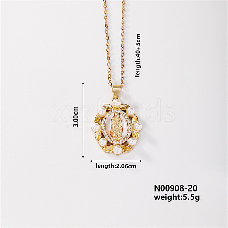 Elegant Vintage Hollow Brass Crystal Rhinestone Virgin Mary Pendant Necklaces for Women OJ5614-6-1