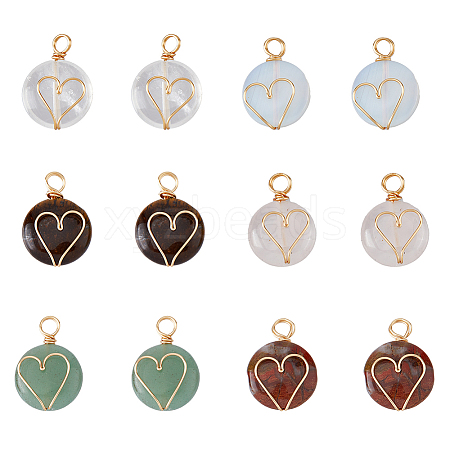 SUPERFINDINGS 12Pcs 6 Styles Natural & Synthetic Mixed Stones Copper Wire Wrapped Pendants G-FH0001-99-1