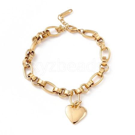 201 Stainless Steel Heart Charm Bracelet for Women STAS-P304-28G-1