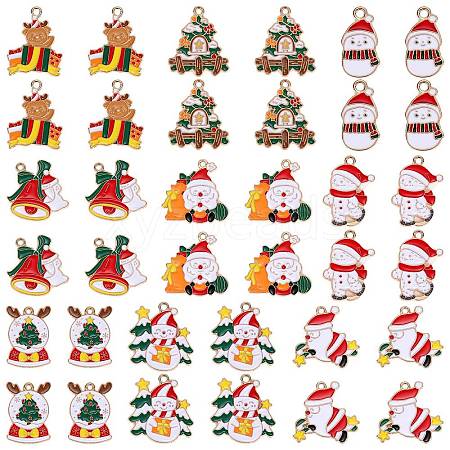 36Pcs 9 Style Christmas Theme Alloy Enamel Pendants ENAM-SZ0004-17-1