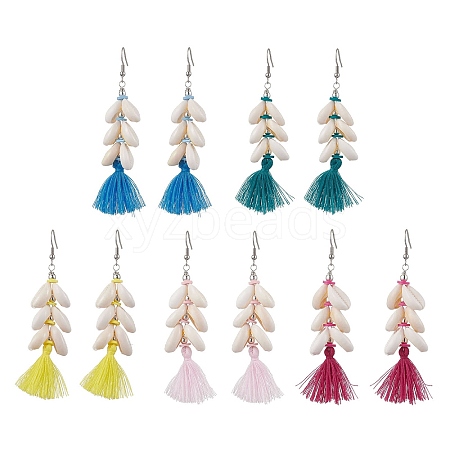 5 Pairs Shell Shape 304 Stainless Steel Dangle Earrings EJEW-JE06418-S-1