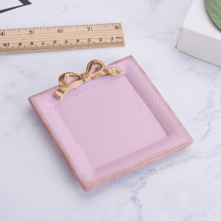 Square with Bowknot Porcelain Jewelry Plate PW-WG33B7C-03-1