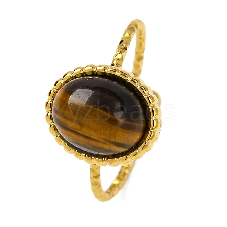 Oval Natural Tiger Eye Finger Rings RJEW-Q822-55G-02-1