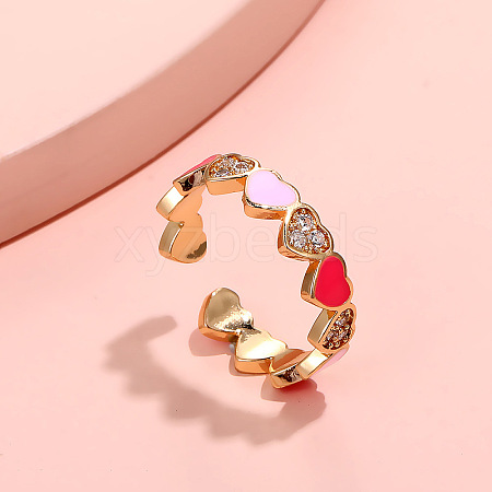 Heart Brass Micro Pave Clear Cubic Zirconia Enamel Cuff Rings for Women FS-WGCCE82-04-1